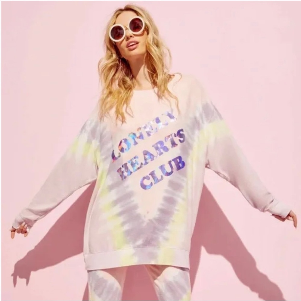 Wildfox Lonely Hearts Club Roadtrip Holographic Tie Dye Oversize Sweatshirt